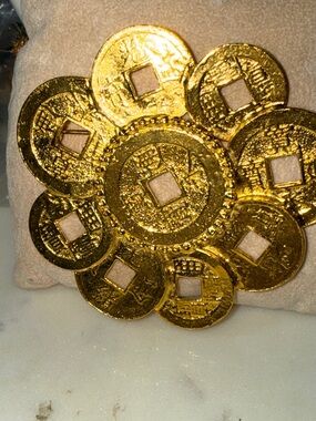 Kenneth Jay Lane Gold Coin Flower Large Brooch